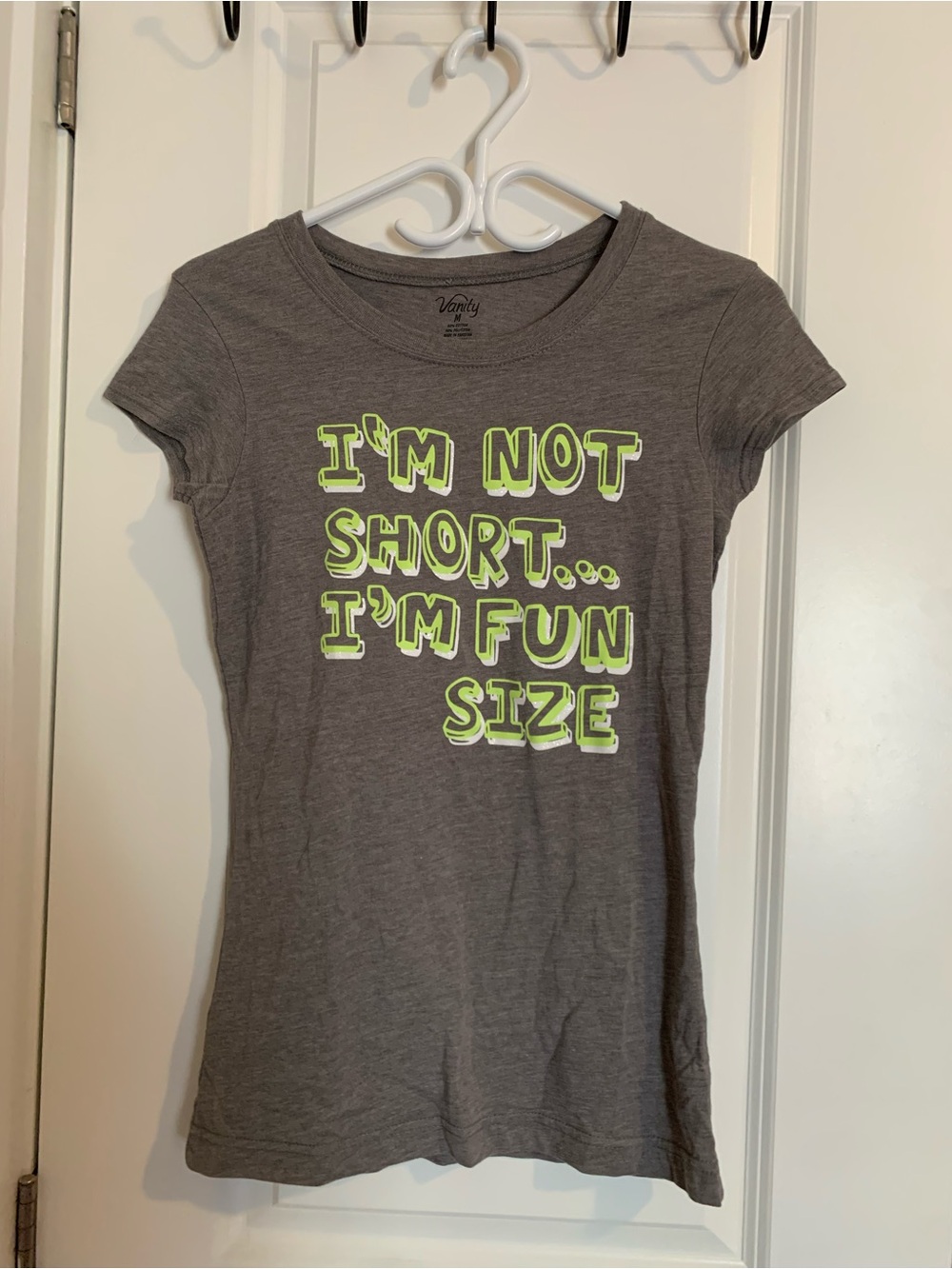 Vanity Gray Short Sleeve Tee with Neon Green Lettering